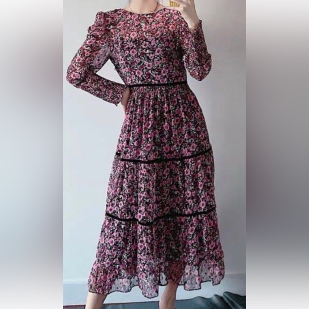 Zara cocktail dress, size S, with lined skirt, black floral.